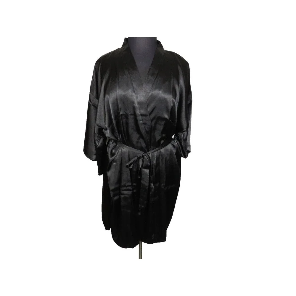 Secret Treasures Floral Satin Chemise & Black Kimono Style Robe, Plus Size 3X - Picture 3 of 11